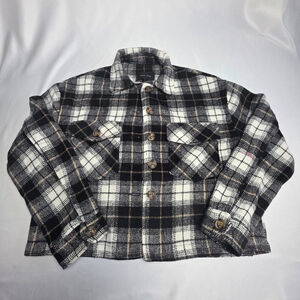 Women's LOVE TREE Plaid Lightweight Shirt Jacket "sharket" Black White Size S